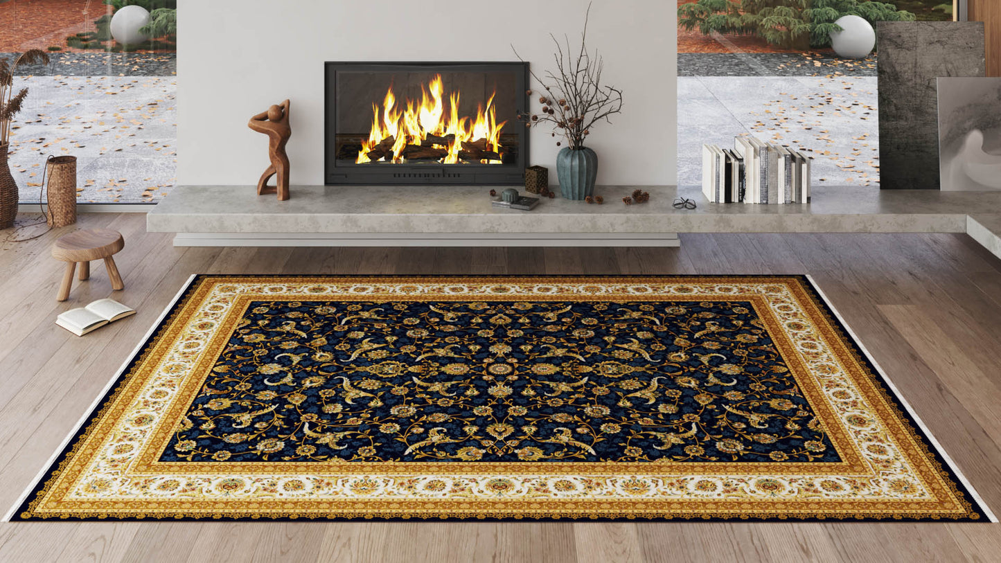 Charming Floral Hereke Rug - Indigo - 2209L