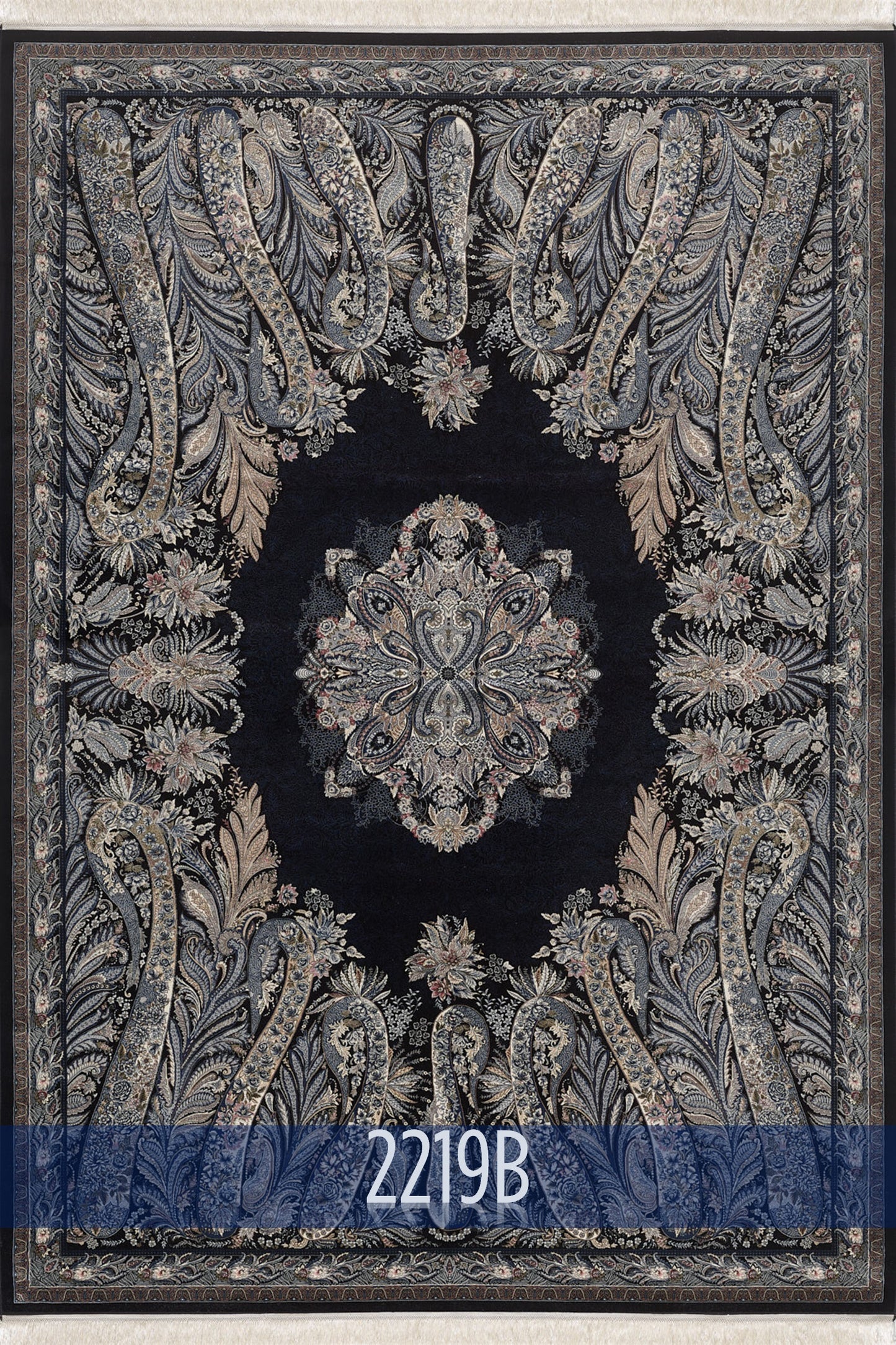 Old World Floral Turkish Rug - Navy - 2219B