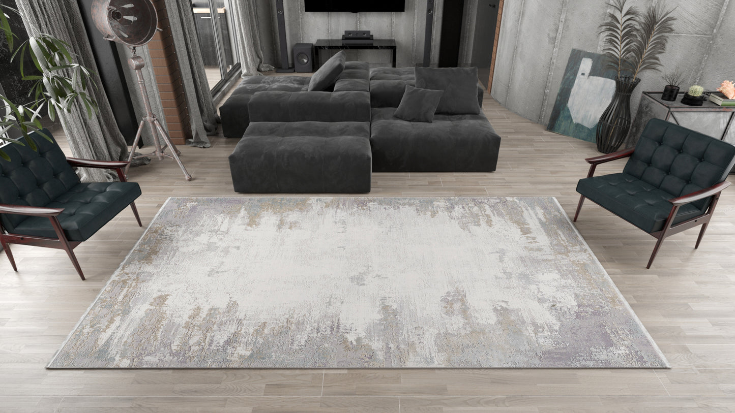 Abstract Blitz Premium Rug - Silver - M658D