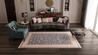 Floral Whispers Silk Hereke Rug - Indigo - 1139C