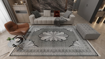 Istanbul Silk Medallion Rug - Obsidian - 1166D