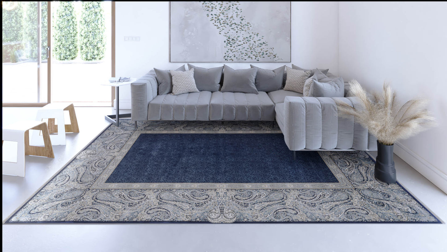 Turkish Mirage Silk Medallion Rug - Navy - 1168C