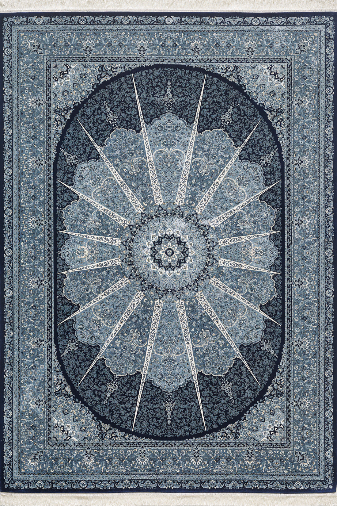 Grandeur of the Sultans Silk Medallion Rug - Navy - 1239I