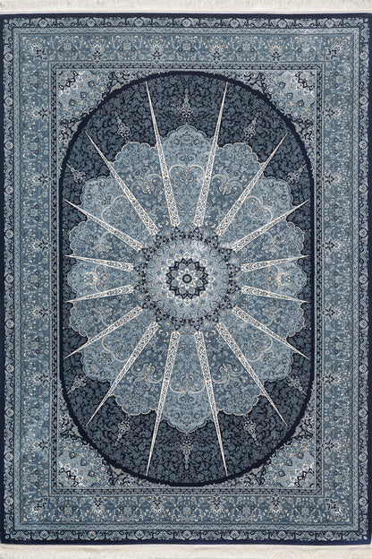 Grandeur of the Sultans Silk Medallion Rug - Navy - 1239I