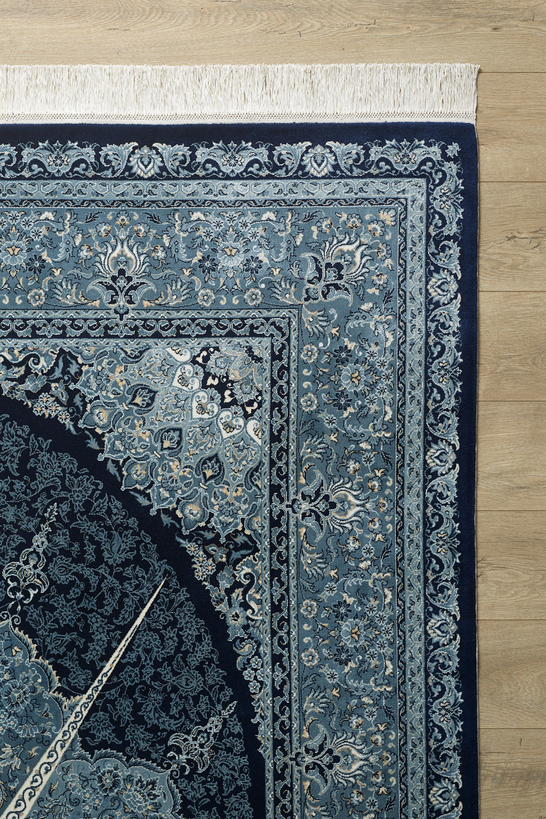 Grandeur of the Sultans Silk Medallion Rug - Navy - 1239I