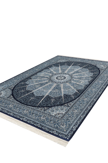 Grandeur of the Sultans Silk Medallion Rug - Navy - 1239I