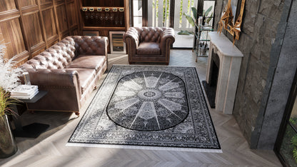 Grandeur of the Sultans Silk Medallion Rug - Obsidian - 1239J