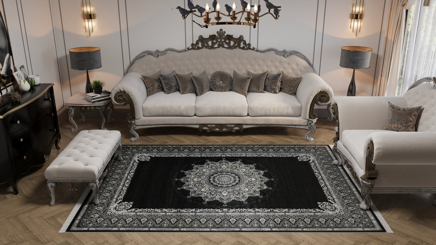 Dark Mystique Silk Medallion Rug - Obsidian - 1247A