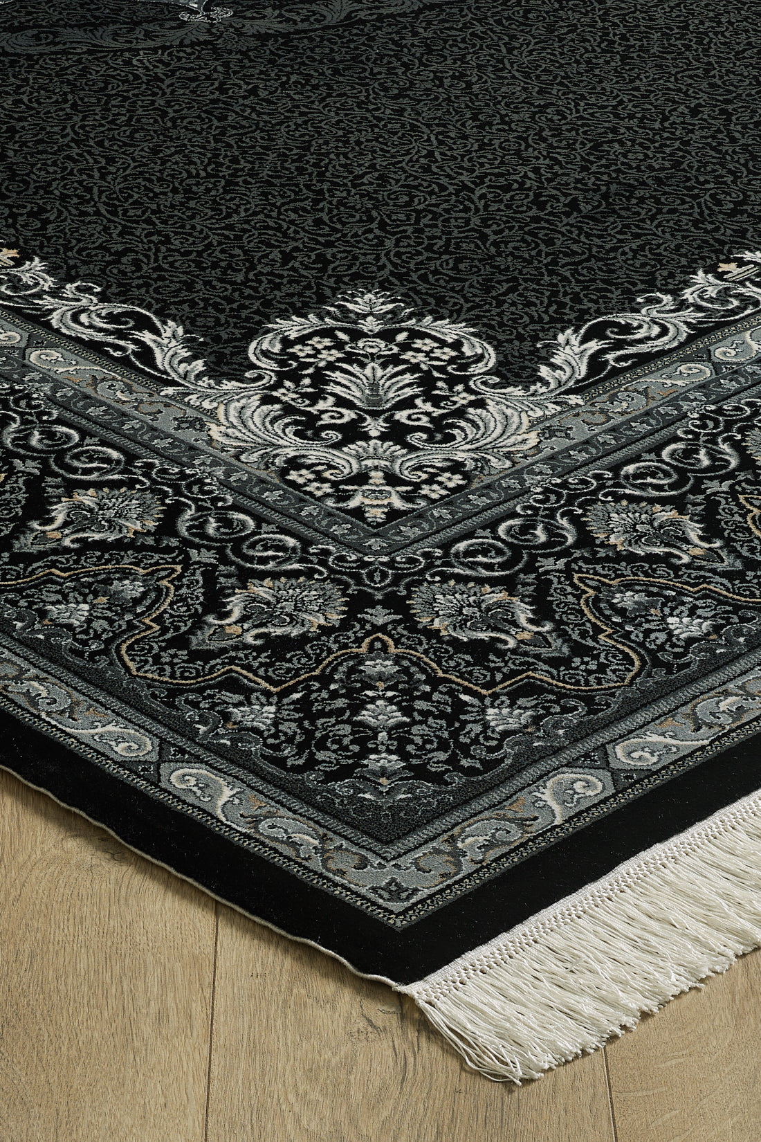 Dark Mystique Silk Medallion Rug - Obsidian - 1247A