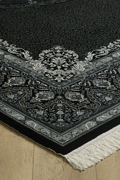 Dark Mystique Silk Medallion Rug - Obsidian - 1247A