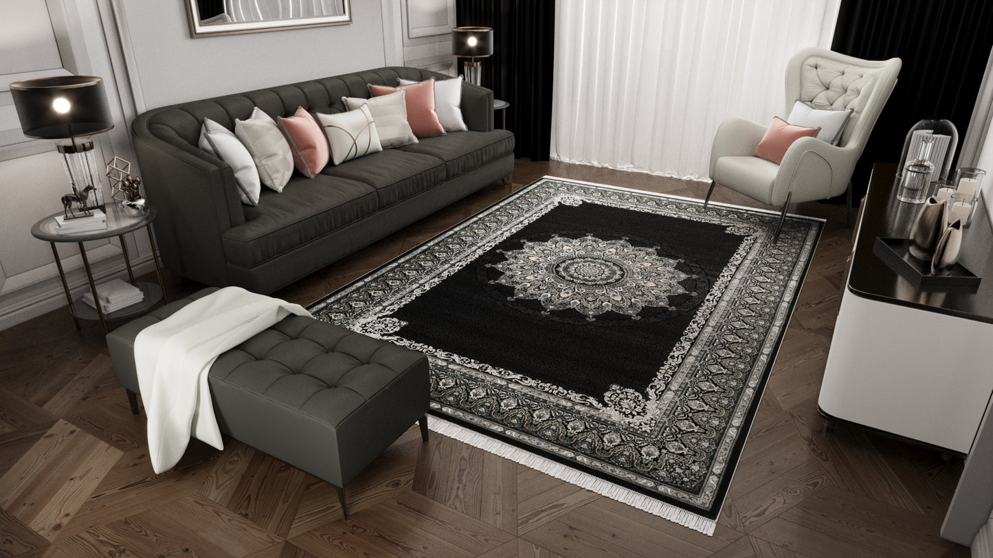 Dark Mystique Silk Medallion Rug - Obsidian - 1247A