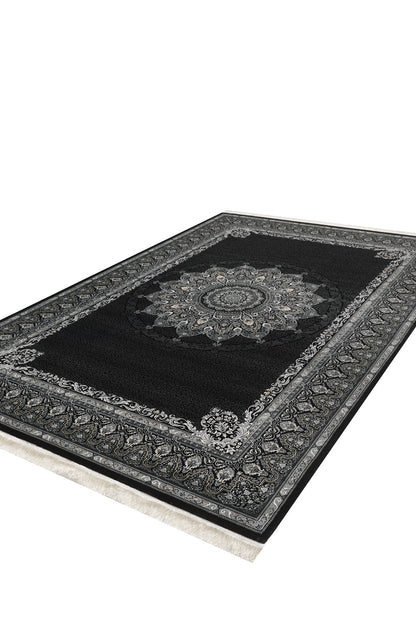 Dark Mystique Silk Medallion Rug - Obsidian - 1247A