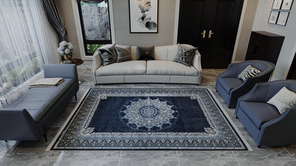 Dark Mystique Silk Medallion Rug - Navy - 1247B