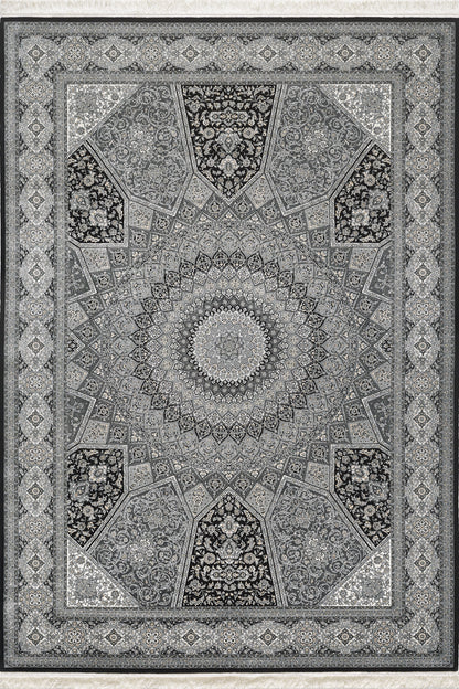 Enigmatic Night Silk Medallion Rug - Obsidian - 1248A