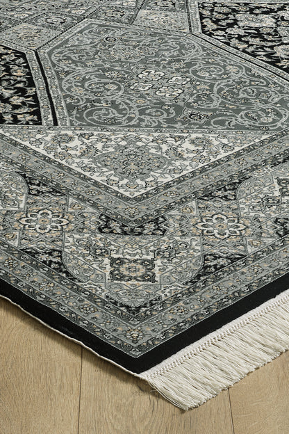 Enigmatic Night Silk Medallion Rug - Obsidian - 1248A