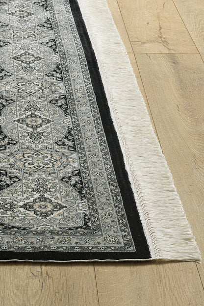 Enigmatic Night Silk Medallion Rug - Obsidian - 1248A