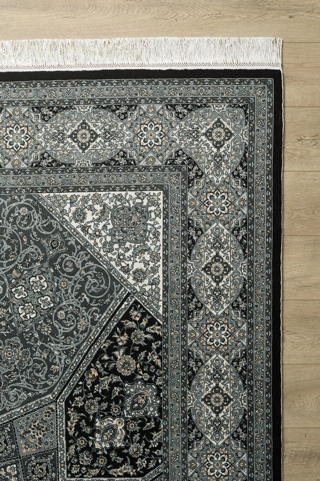 Enigmatic Night Silk Medallion Rug - Obsidian - 1248A