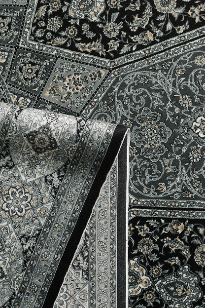 Enigmatic Night Silk Medallion Rug - Obsidian - 1248A