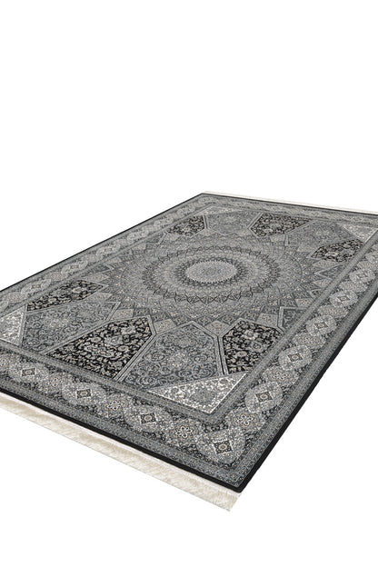 Enigmatic Night Silk Medallion Rug - Obsidian - 1248A