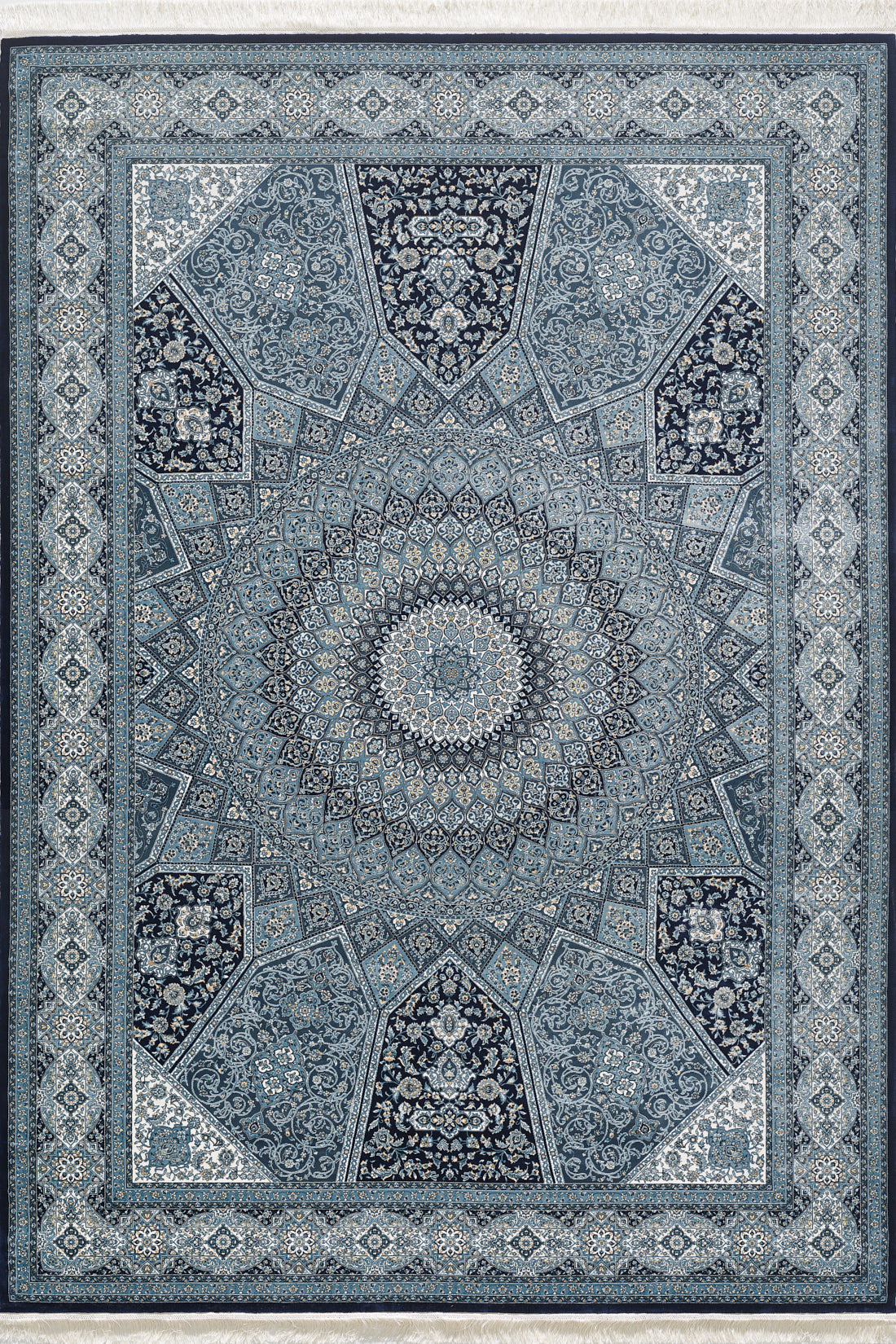 Enigmatic Night Silk Medallion Rug - Navy - 1248B