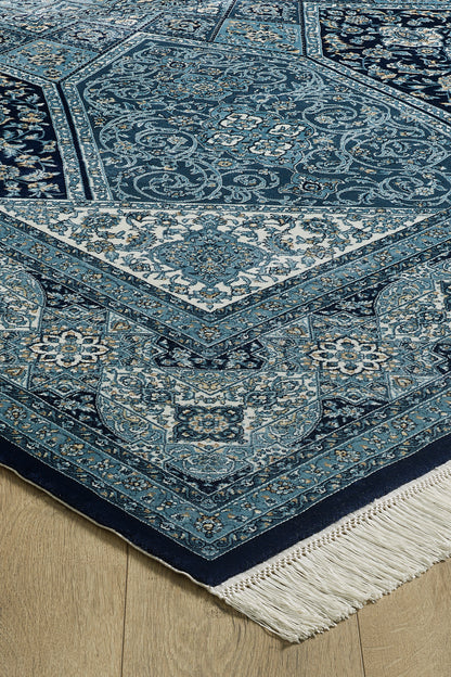 Enigmatic Night Silk Medallion Rug - Navy - 1248B