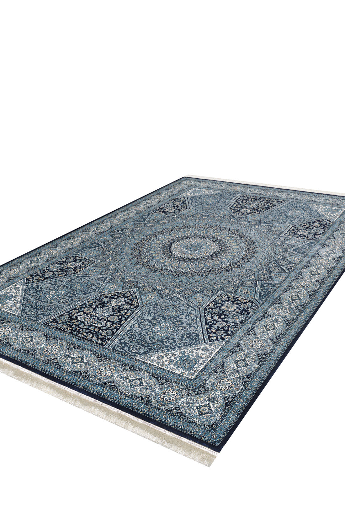 Enigmatic Night Silk Medallion Rug - Navy - 1248B