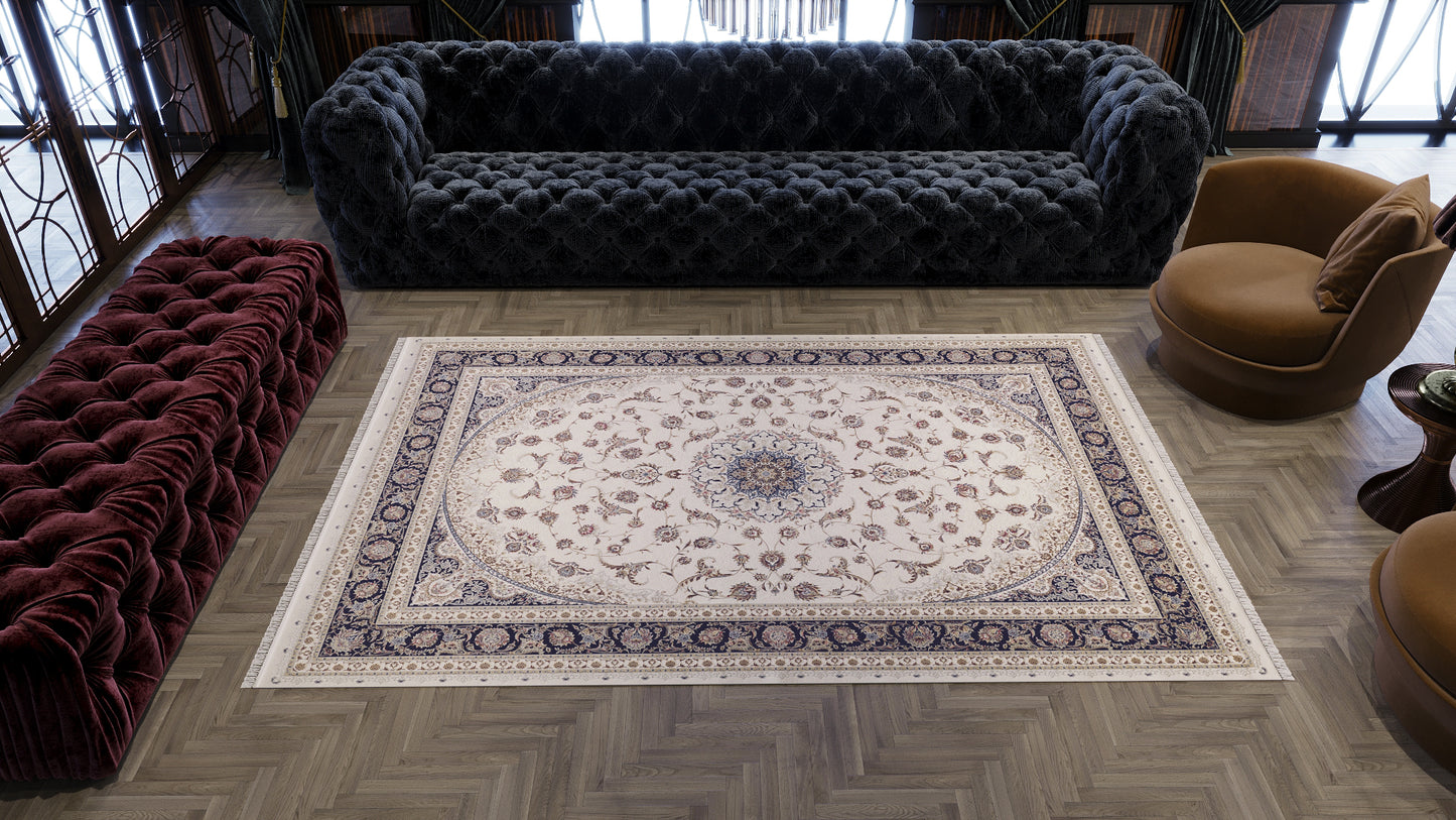 Noble Palace Medallion Rug - Navy Cream - 2116L