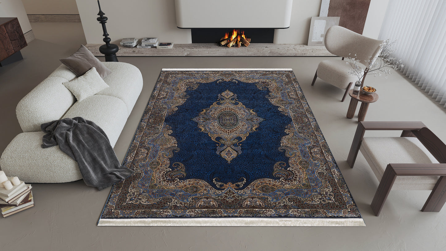 Regal Silk Medallion Rug - Dark Navy - 2022