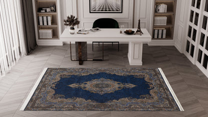 Regal Silk Medallion Rug - Dark Navy - 2022