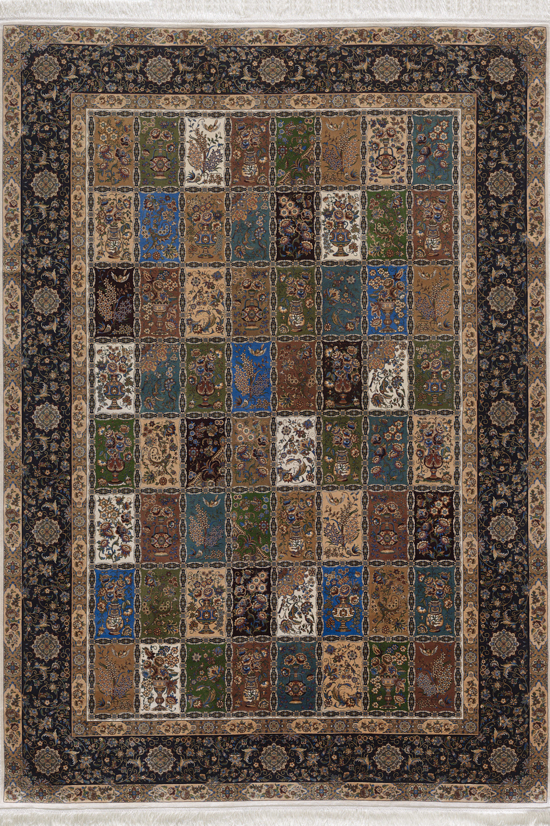 1001 Nights Patchwork Silk Rug - Dark Navy - 2041