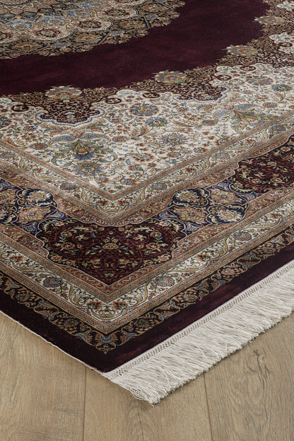 Sacred Dome Silk Medallion Rug - Burgundy - 2044