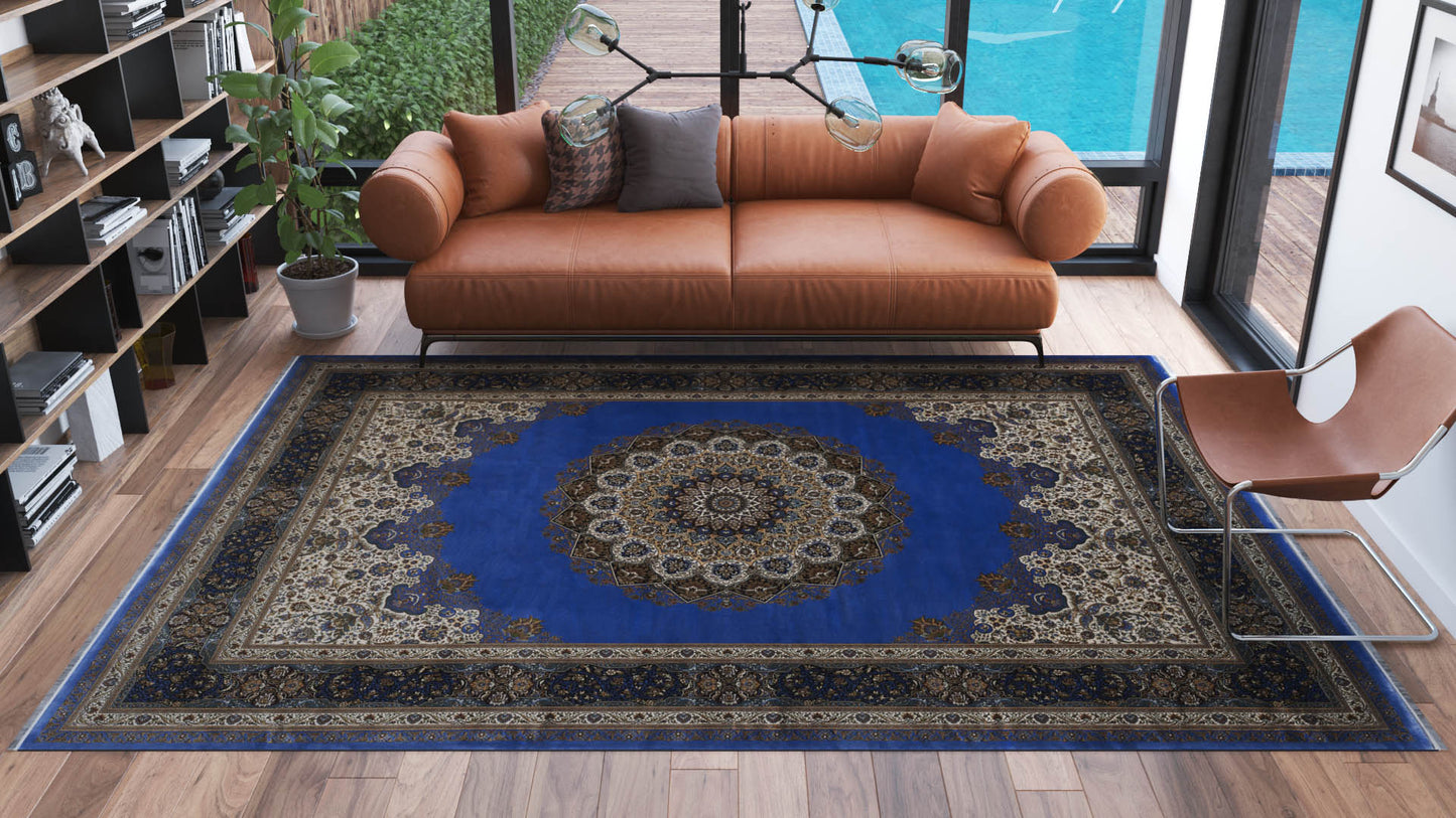 Sacred Dome Silk Medallion Rug - Blue - 2045