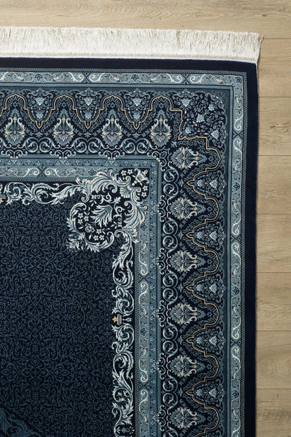 Dark Mystique Silk Medallion Rug - Navy - 1247B