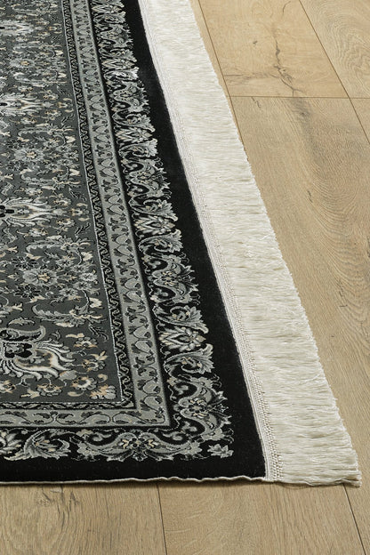 Grandeur of the Sultans Silk Medallion Rug - Obsidian - 1239J