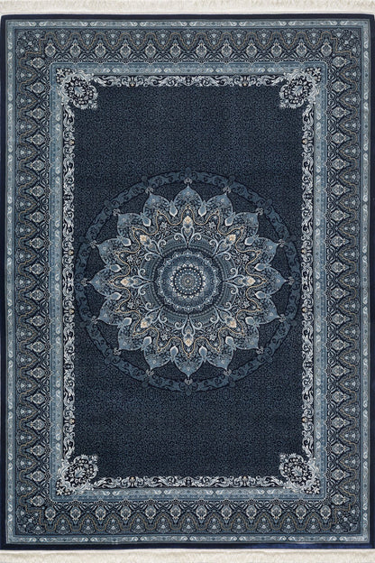 Dark Mystique Silk Medallion Rug - Navy - 1247B