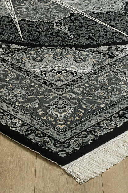 Grandeur of the Sultans Silk Medallion Rug - Obsidian - 1239J