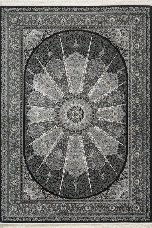 Grandeur of the Sultans Medaillonteppich aus Seide – Obsidian – 1239J