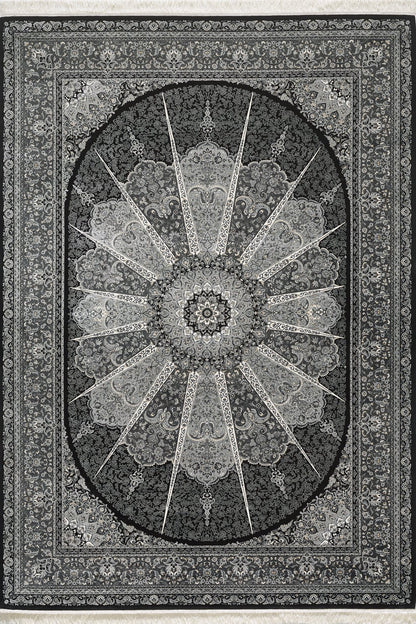 Grandeur of the Sultans Silk Medallion Rug - Obsidian - 1239J