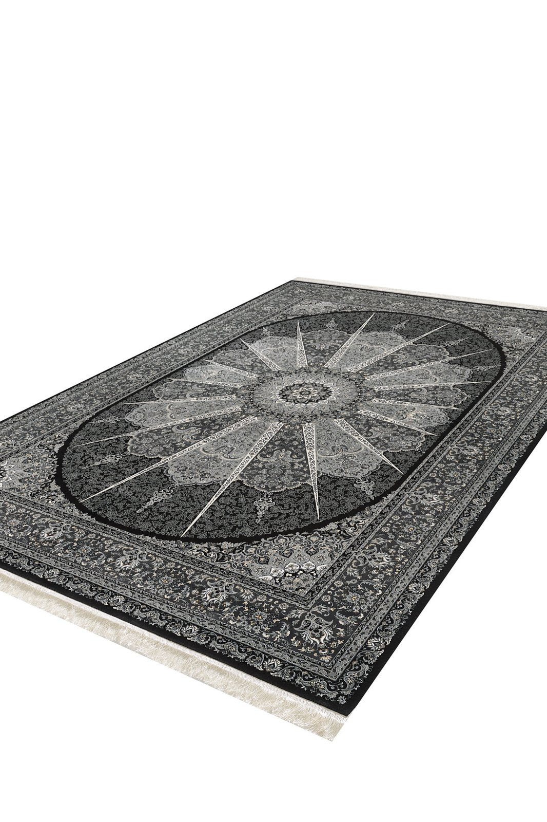 Grandeur of the Sultans Silk Medallion Rug - Obsidian - 1239J