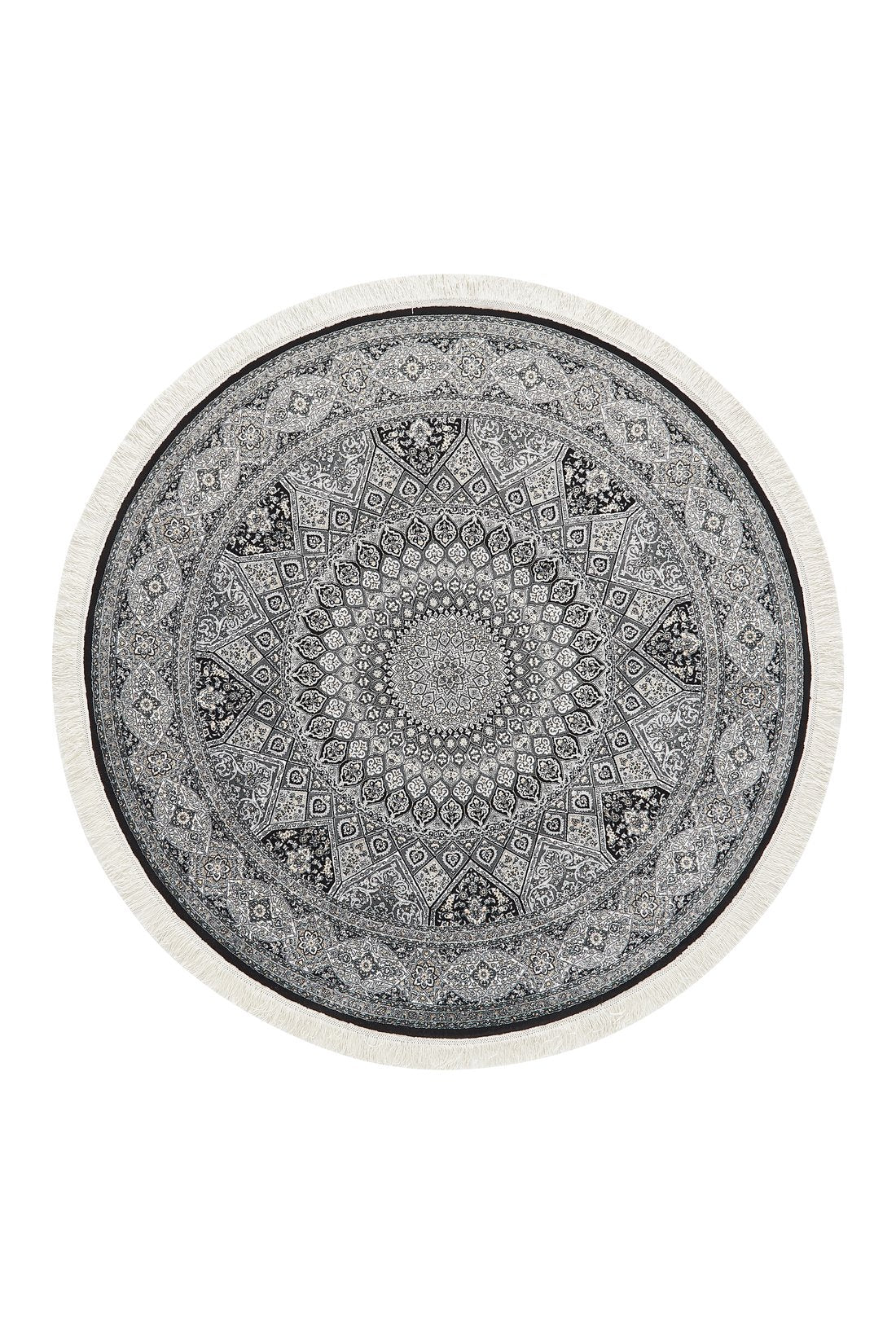 Enigmatic Night Silk Medallion Rug - Obsidian - 1248A