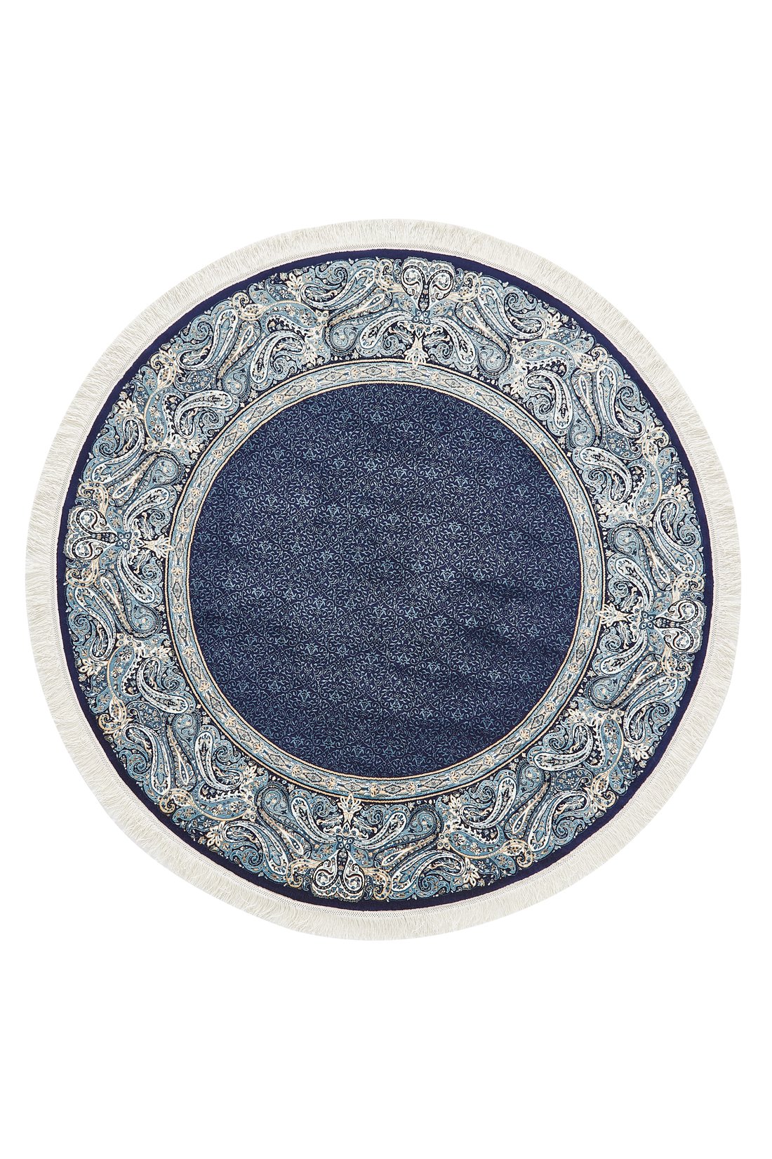 Turkish Mirage Medaillonteppich aus Seide – Marineblau – 1168C 